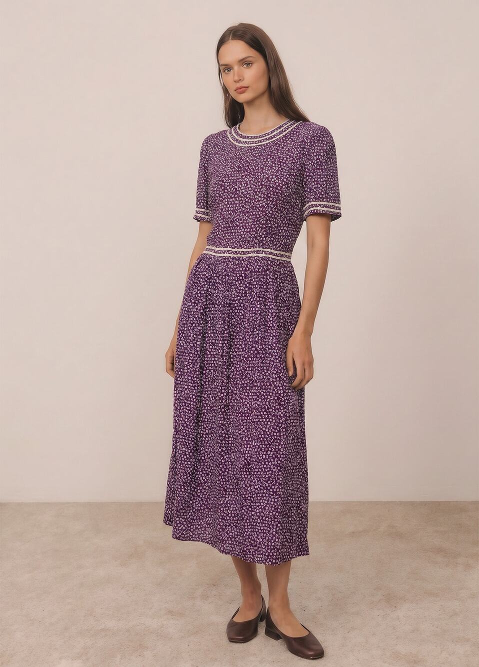 School Librarian Dress Vintage 80s Sunshine Starshine Women's Purple Cream Sz 12